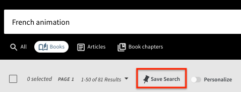 interface for saving a search