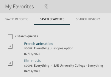 drop down menu for selecting search queries to re-run searches