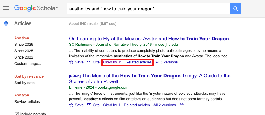Google Scholar search interface